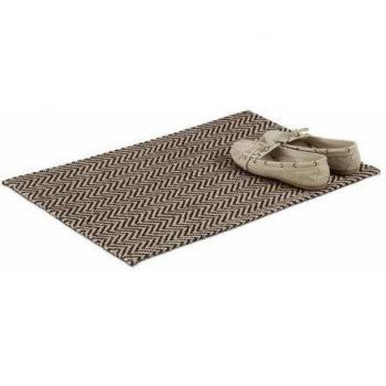 Felpudo Zigzag de Yute, Antideslizante, Hecho a Mano, 40x60 cm, Natural/Negro