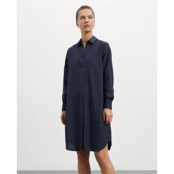 Vestido Topaz marino ECOALF - Diseño corto con punto, mangas camisero y cierre de botón