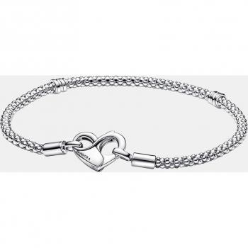 Pulsera de Cadena Pandora Moments con Tachuelas y Cierre de Corazón en Plata de Ley - 23 cm