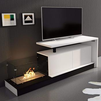 SelectionHome - Mueble salón escritorio y chimenea bioetanol, Blanco Mate y Blanco Brillo, modelo Slide