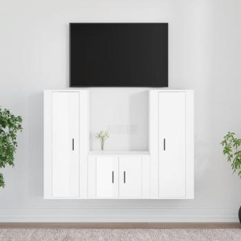 Set de muebles de TV 3 piezas madera contrachapada blanco brillo