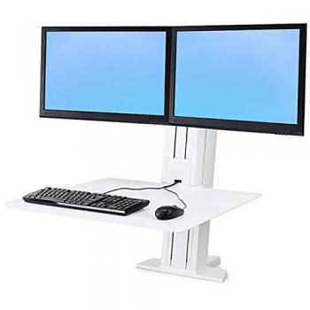 Estación de trabajo ajustable en altura para 2 monitores, color blanco, compatible con pantallas de hasta 24