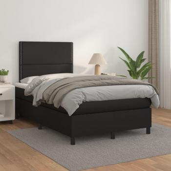Cama box spring con colchón negro 120x200 cm en cuero sintético