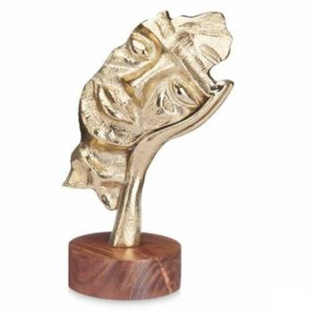 Figura Decorativa de Cara Dorada en Madera y Metal - 16,5 x 26,5 x 11 cm