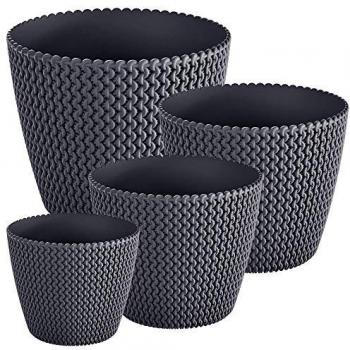 Pack 4 Macetas Redondas de Plástico Antracita Wellhome Splofy (5/8/11.5/18.6 litros)