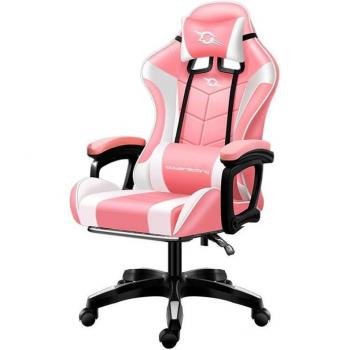 Silla Gaming PowerGaming Blanca y Rosa con Soporte Ergonómico