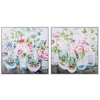 Set de 2 Cuadros Floreros con Marco PM 40% Pintado a Mano Multicolor 63x3x63 cm - Decoración de Pared