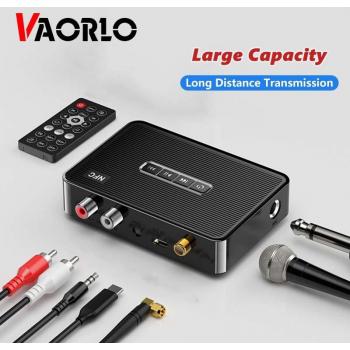 Adaptador Inalámbrico VAORLO NFC U-Disk TF Play con Micrófono, Soporte para Karaoke, Música Estéreo y Receptor Bluetooth de Larga Distancia