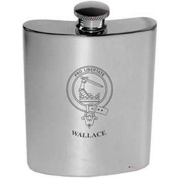 Wallace Family Crest 6oz Polished Pewter Kidney Flask
