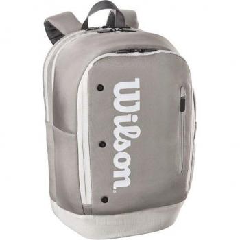 Wilson Tour Tennis Backpack - Grey/Stone, Features: Durable fabric, padded shoulder straps, multiple compartments for racquets and gear, side pockets for water bottles, adjustable sternum strap, reinforced bottom