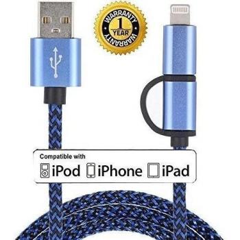 roreikes [2 en 1 de cable] Convenient de 2 m de cable de carga para iPhone y Micro Cable de datos USB 8 Pin de alta velocidad de cable de carga para iPhone y Samsung/HTC/Nexus/LG/Motorola/Sony/Blackberry/Android Smartphones, iPad & Tablet Android - 