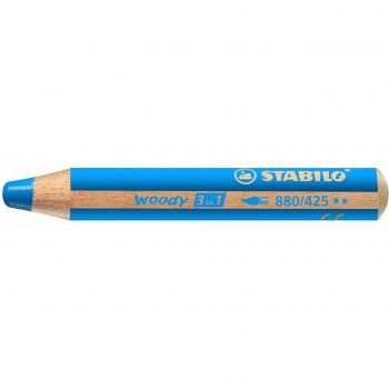 STABILO Woody 3-in-1 Colored Pencils, Watercolor Crayons, Wax Crayons with Sharpener, Blue, 5-Pack