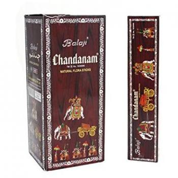 Incienso Chandanam Balaji - Caja Completa con 12 paquetes de 15 gramos cada uno, entre 13 y 15 varillas por paquete - Aromaterapia, Meditación, Relajación, Yoga - Incienso