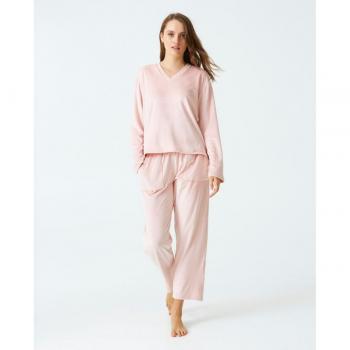 Pijama de mujer en terciopelo liso con cuello pico