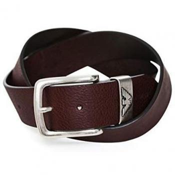 Armani Men's Tumbled Leather Belt 38 Dark Brown