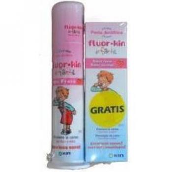 FluorKIN Infantil Pasta Dentífrica Sabor Fresa con Dosificador 100 ml + Pasta Dentífrica 50 ml
