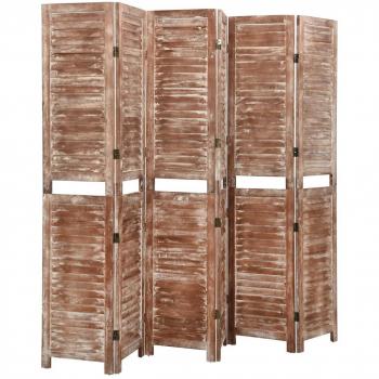 Biombo de 6 paneles de madera maciza de Paulownia marrón 210x165cm