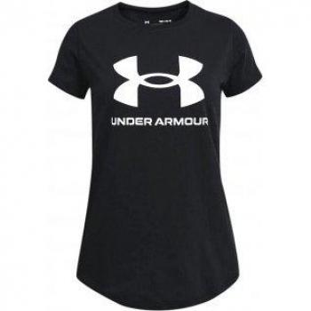 Under Armour Girls' Sportstyle Printed Black T-Shirt, Casual Cotton Short Sleeve, Kids Fashion, Size XS