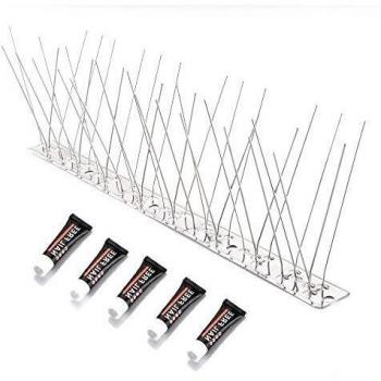 ONECE 3.3 Metros Pinchos Antipalomas en Acero Inoxidable Sistema Antipájaros, 10 Piezas de 33cm, Kit de Puas Anti-Palomas, gorriones, Cuervos - Contiene 5 Pegamento