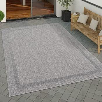 Alfombra Interior y Exterior Balcón Terraza Cocina Moderna Dibujo Geométrico Motivo Abstracto 150 cm Cuadrado Color Gris 2 - Paco Home