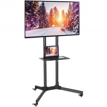 Carro de TV Negro con Ruedas para LCD LED Soporte de Panel Plano de Plasma 32-65 Pulgadas - Sostiene TV de hasta 60kg MAX VESA 600 x 400, Soporte Móvil de TV de Altura Ajustable con Ruedas