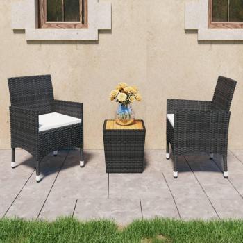 3-Piece Black Poly Rattan and Acacia Wood Bistro Set