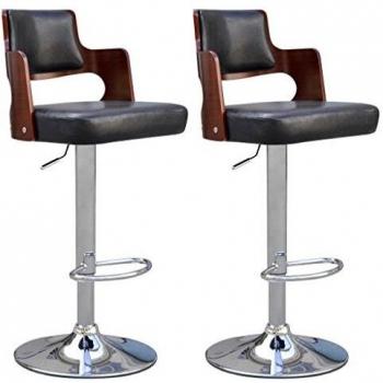 vidaXL Taburetes de cuero artificial negro espalda cuadrado acolchado x 2