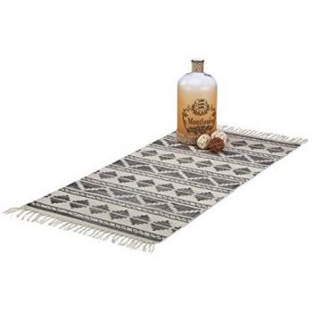 Alfombra Geométrica de Algodón, Negra, 70 x 140 cm - Relaxdays