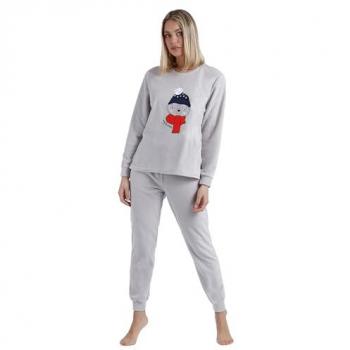 Pijama de Mujer Largo Calentito con Dibujo Frontal Morning Mouse en Color Gris