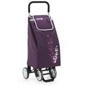 Gimi Twin- Carro de la compra, con 4 ruedas, bolsa impermeable de poliéster, capacidad de 56 litros, morado, 40 x 53 x 92 cm