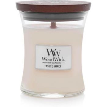 Woodwick White Honey Miel Blanc scented candle with wooden wick 275 g