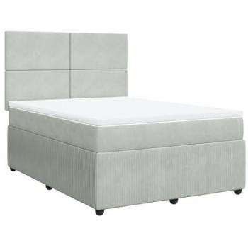 Cama box spring con colchón de muelles terciopelo gris claro 140x200 cm