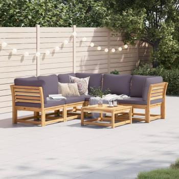 6-Piece Acacia Wood Garden Lounge Set with Cushions