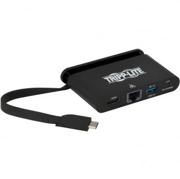 Adaptador Multipuerto USB-C 4K HDMI con Puerto USB-A, Ethernet GbE y Cable Autoguardado, Carga PD 100W - Negro