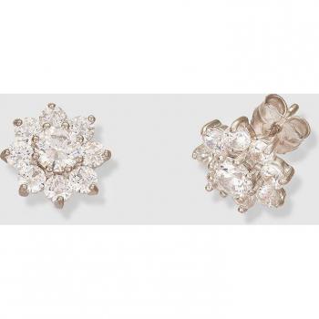 Pendientes Flor de oro blanco y circonitas
