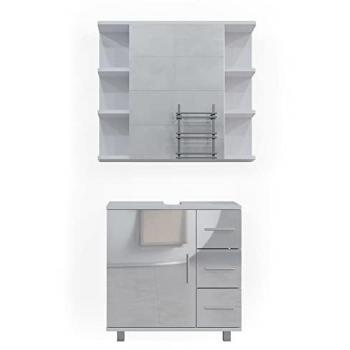 Conjunto de muebles de baño Ilias, Blanco alto brillo, 2 piezas