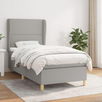 Cama box spring suave con colchón tela gris claro 80x200 cm