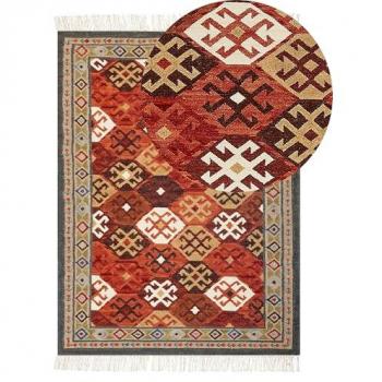 Alfombra de Lana Multicolor Kilim Tejida a Mano 140 x 200 cm