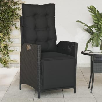 Silla de jardín reclinable con reposapiés Polyrattan negro