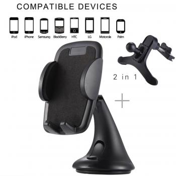 Soporte Movil Coche, AINATU Soporte Universal para Teléfono de Coche, Soporte Móvil Coche 2 en 1 con Ventosa de Gel Fuerte y Cojín Pegajoso,Sostener del Telefono 360 Rotación iPhone 7/7 Plus / 6 / 6s Plus / 5S,Samsung Galaxy S6 Edge S5, Huawei y Otros