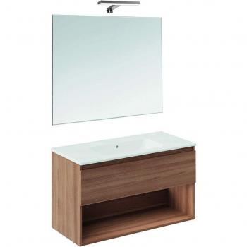 Conjunto de baño Cosmic BBEST con mueble suspendido, lavabo de porcelana, espejo y aplique