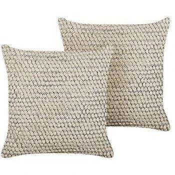 Set de 2 cojines decorativos de algodón beige estilo boho 45 x 45 cm hechos a mano