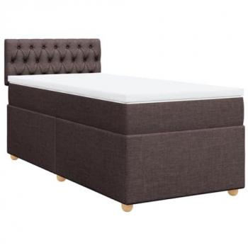 Cama box spring con colchón tela marrón oscuro 90x200 cm