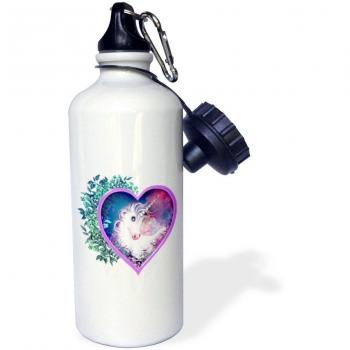 3dRose wb_11688_1 a Sweet Unicorn Forever Held Within a Floral Heart of Love Sports Water Bottle, 21 oz, White