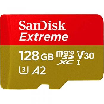 SanDisk Extreme microSDXC UHS-I Tarjeta de memoria para juegos móviles 128GB, A2 App Performance, soporte para gráficos AAA/3D/VR, video 4K UHD, velocidad de lect