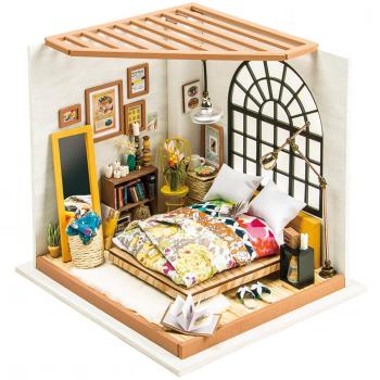 Robotime Dormitorio de madera - Muñecas Casa de muebles y accesorios - Construcción de rompecabezas Kit de construcción de madera - DIY Miniatura Adorable House - Regalo creativo para las niñas