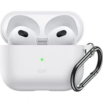 ESR Funda de Silicona para Nuevo AirPods 3 2021 3ª Generación, Carcasa Protectora híbrida con mosquetón, para Carga inalámbrica, Funda rígida portátil a Prueba de Golpes, LED Frontal Visible, Blanco