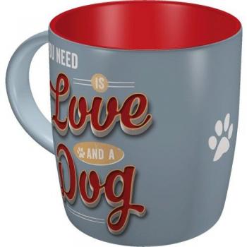 Taza Retro Cerámica Todo lo que Necesitas es Amor y un Perro - Diseño Vintage, 8.5 x 13 x 9 cm