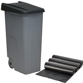 Contenedor Reciclo 110L cerrado Prosperplast + 3 paquetes de bolsas de basura WELLHOME (10 unidades cada uno)