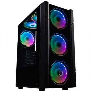 Hiditec Chasis Gaming V30 ARGB|Torre PC Gaming|Formato ATX y Micro ATX|Ventana Lateral y Frontal de Cristal Templado|Incluye Controladora|Incluye 4 Ventiladores hexagonales